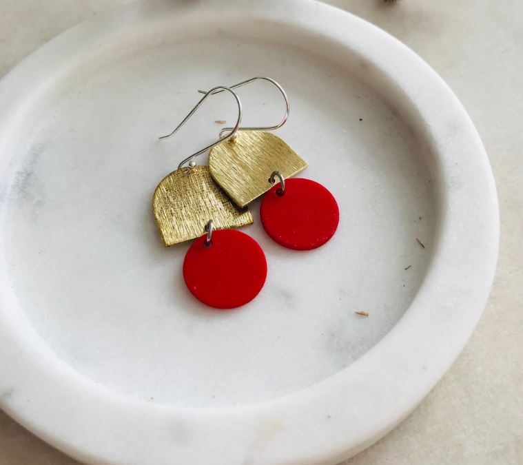 Esme Lila Brass Earrings - Red