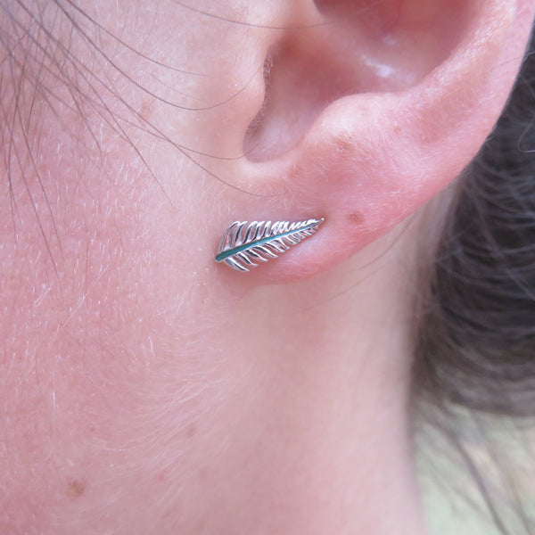 Fern Stud Earrings with Enamel