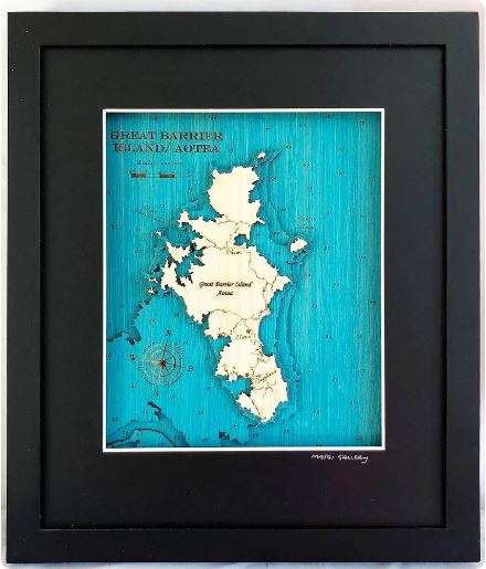 Great Barrier Island Map - Framed