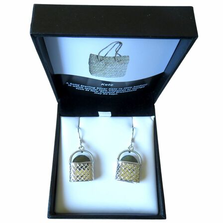 Kete Earrings - Sterling Silver and Pounamu