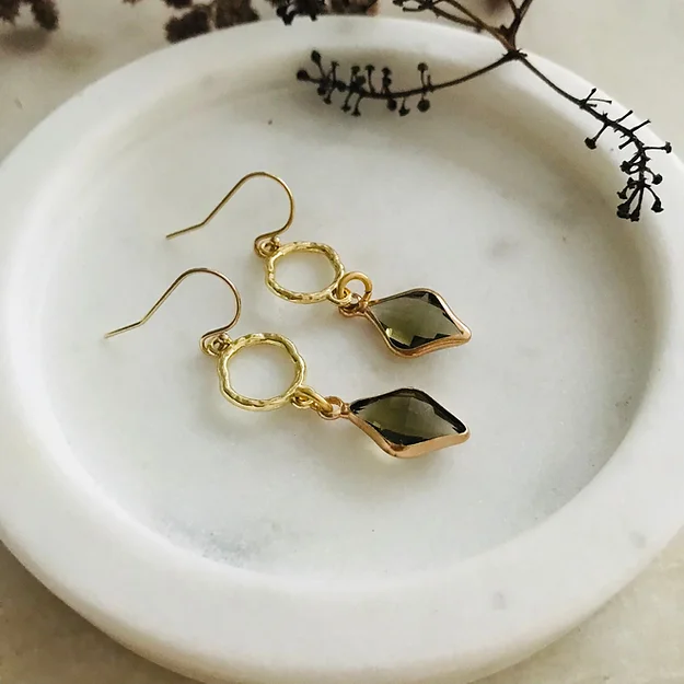 Audrey Juniper Diamond Drop Hoop Earrings