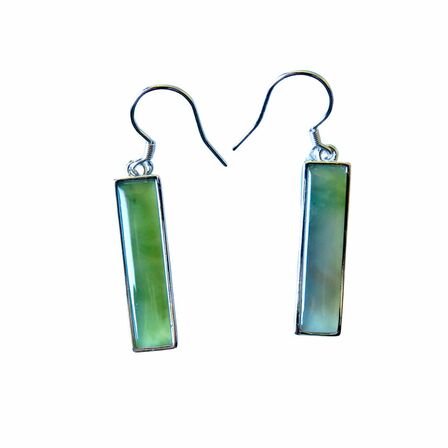 Pounamu and Silver Rectangular Earrings