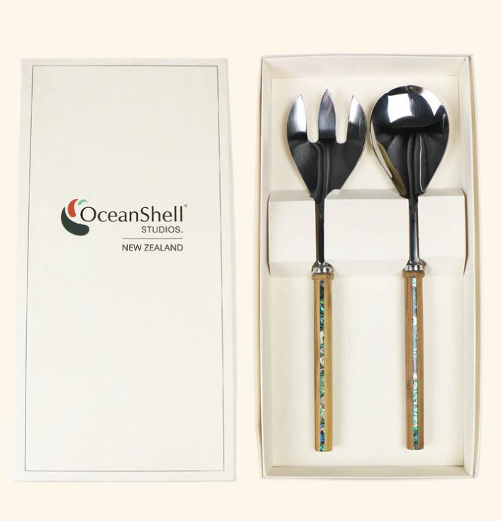 Salad Servers - Rimu With Paua Inlay