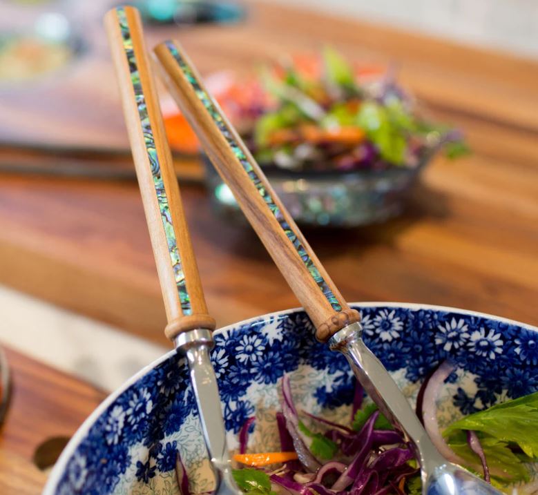 Salad Servers - Rimu With Paua Inlay