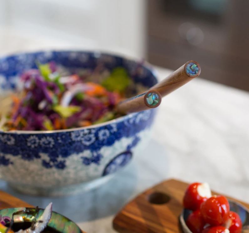 Salad Servers - Rimu With Paua Inlay