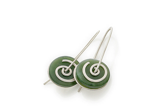 Silver Greenstone Spiral Drop Earrings - Small