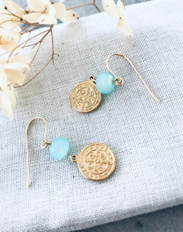 Turquoise St Christopher Disc Earrings