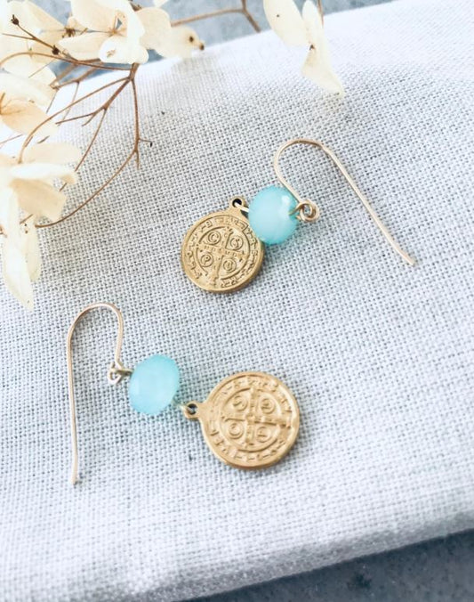 Turquoise St Christopher Disc Earrings